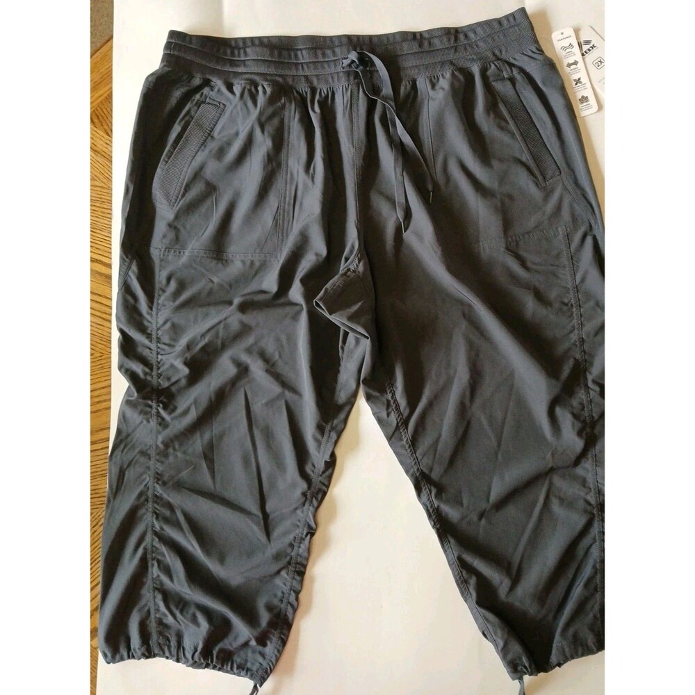 Reebok Womens Plus 2X Charcoal Lounge Workout Shirred Woven Capri